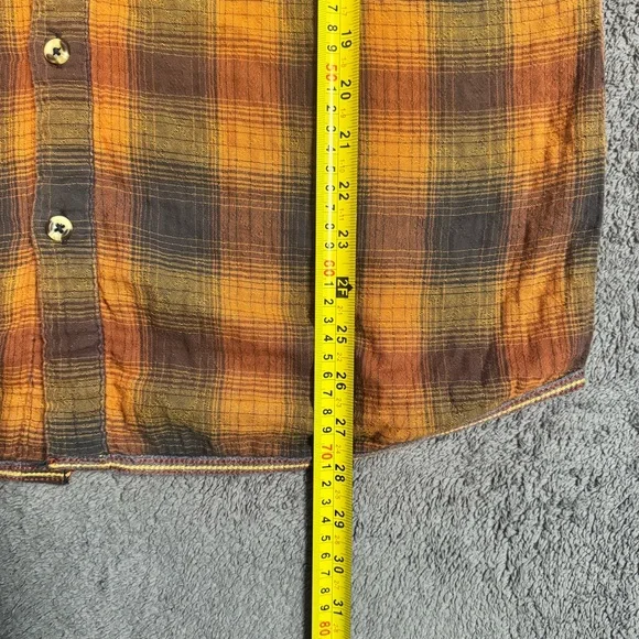 Carbon 2 Cobalt Mens Bonfire Plaid Orange Black Long Sleeve Button Up Shirt Med - Picture 9 of 9